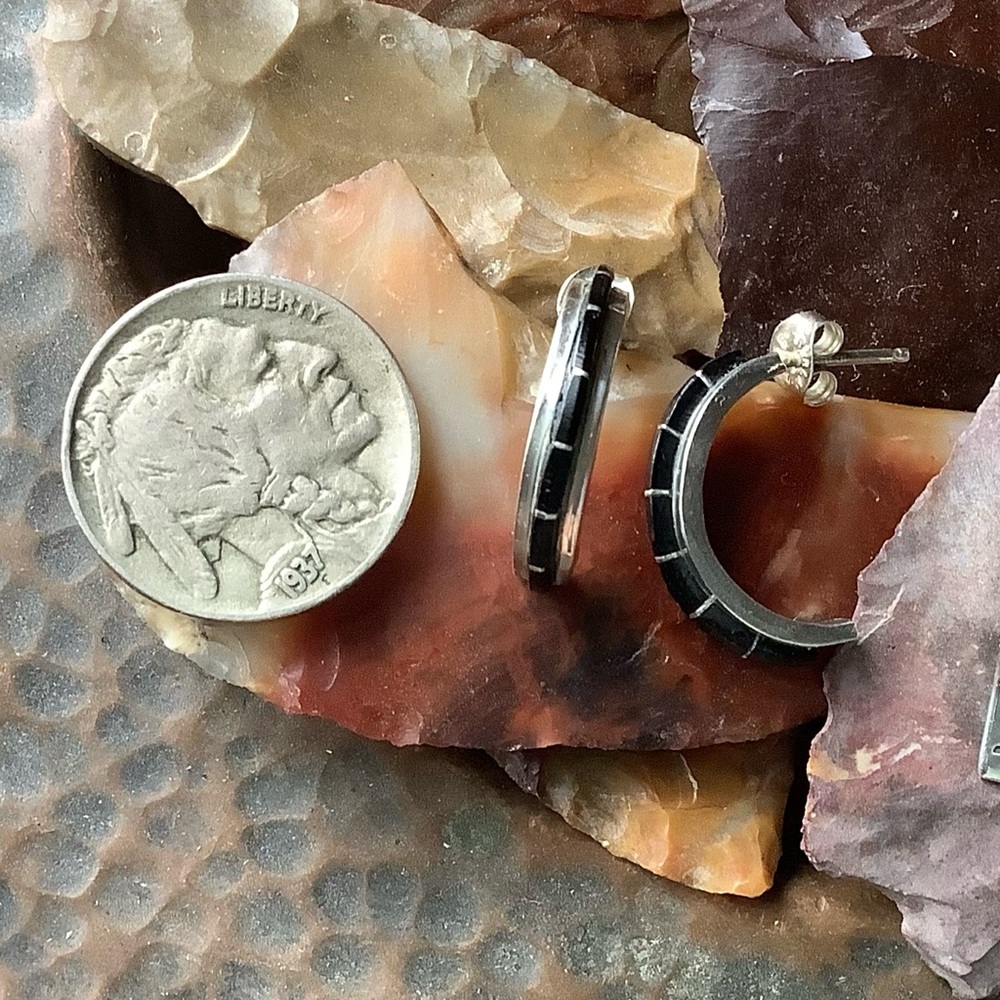 Onyx Sterling Earring Set Zuni Cathy AB